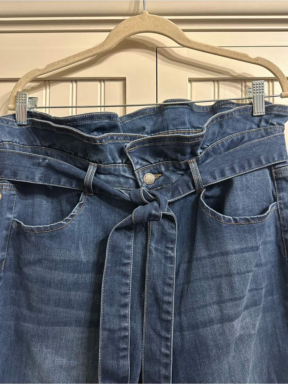 C’Est Toi High-Waist Tie-Belt Paperbag Jeans — Blue size 15 - Picture 4 of 10
